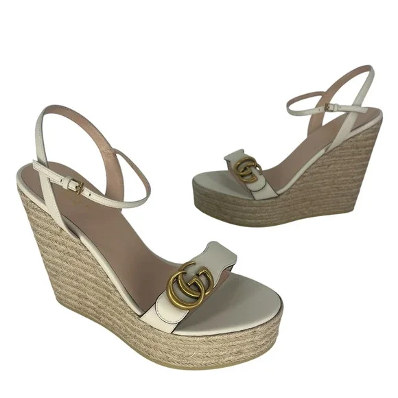 Gucci Aitana Marmont GG Leather Platform Espadrille Wedge Sandals 41 - Picture 7 of 16